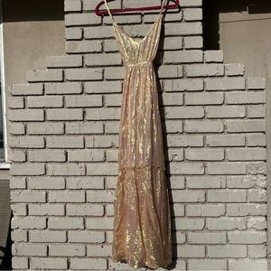 Sundress Rose Gold Metallic Maxi Dress - Size Medium